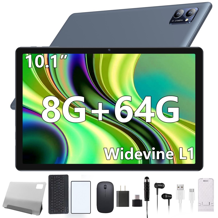 N-one 10 Inch Android Tablet, 8GB RAM 64GB Storage 5000mAh WiFi IPS HD Screen 5MP Camera+Keyboard Mouse Case