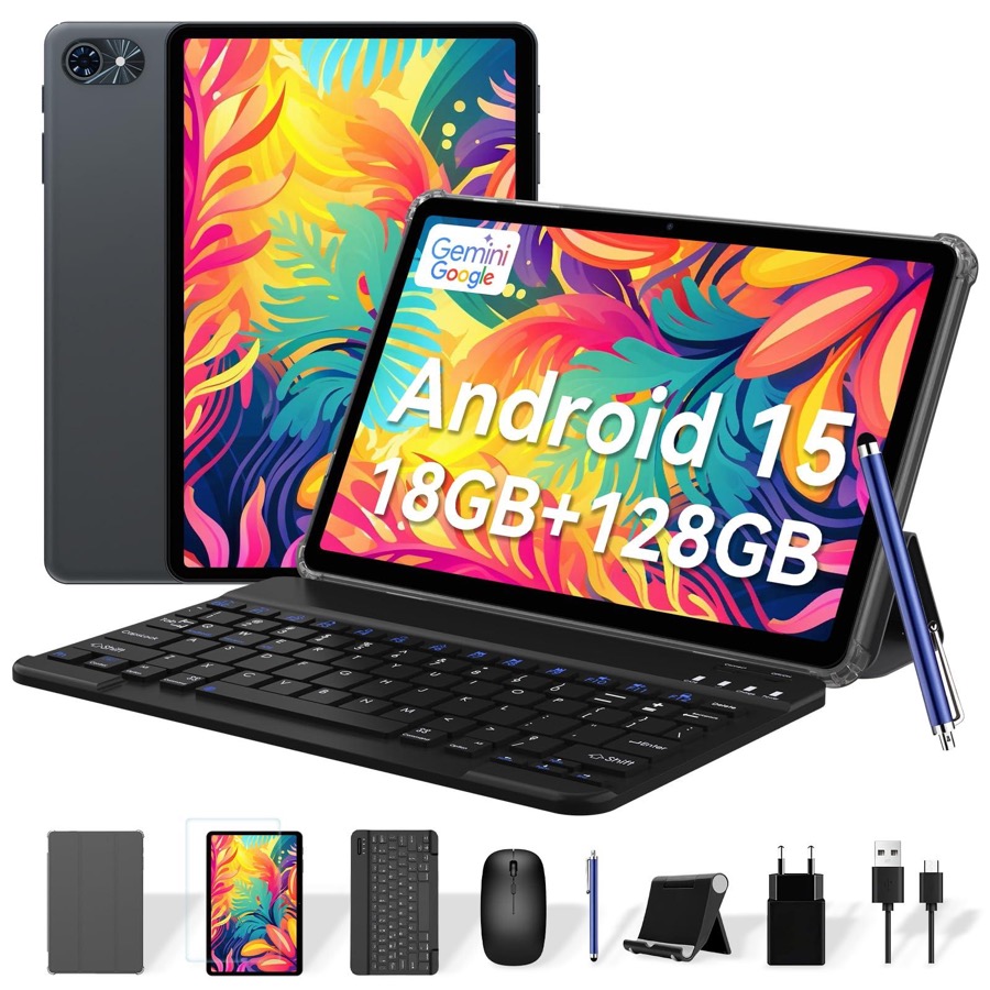 TABWEE Tablets, Android 15 Tablet 10 Inch T80, 2025 New Electronics Tablets with Keyboard 18GB+128GB/2TB, 10 Inch Tablet with Pen,  6000mAh, 1080P, 5G WiFi, Bluetooth5.0, GPS, OTG, 2 Speaker